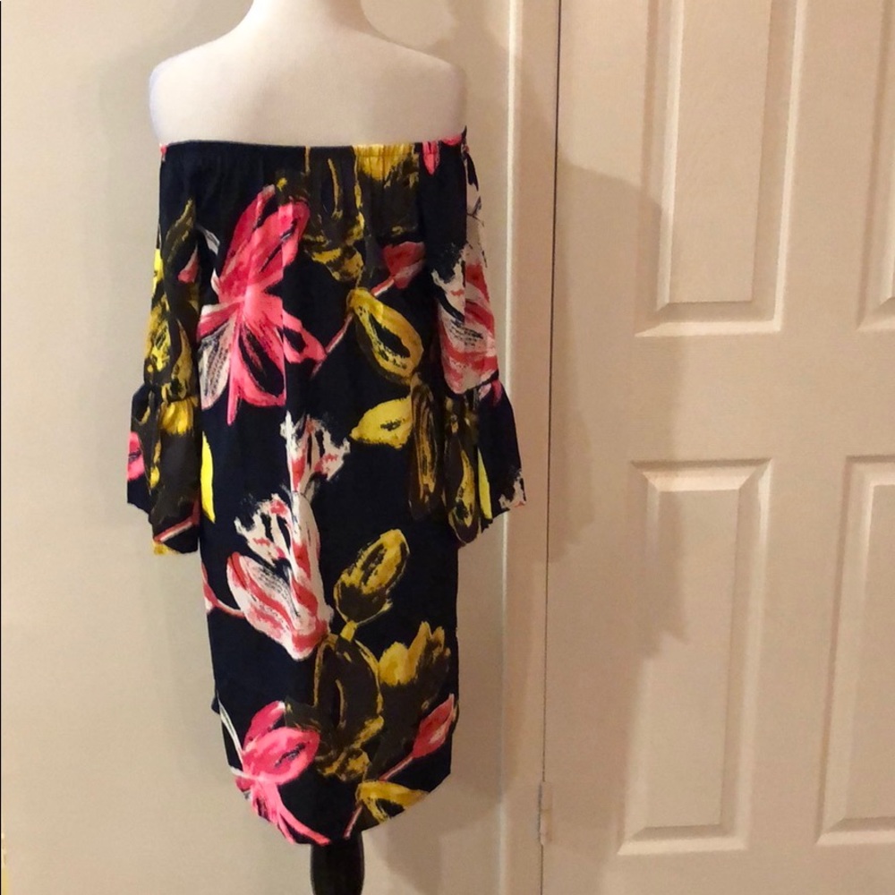Navy Floral Off Shoulder Tunic Dress - Picture 6 of 6